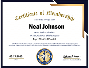 Certificate Of Membership | Neal Johnson Is An Active Member Of The National Trial Lawyers | Top 100 - Civil Plantiff